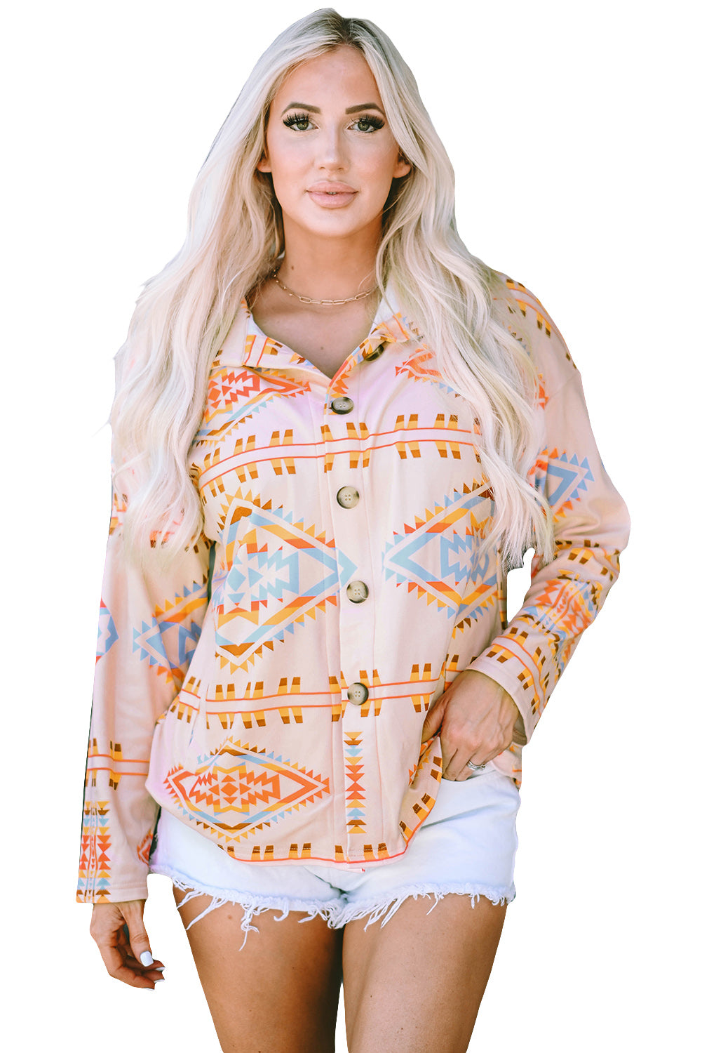 Western Aztec Print Button-Up Jacket