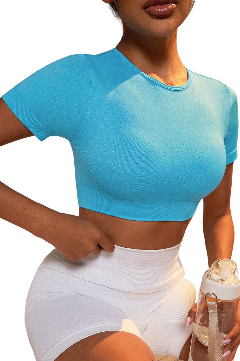 Cutout Back Cropped Short Sleeve Active Top