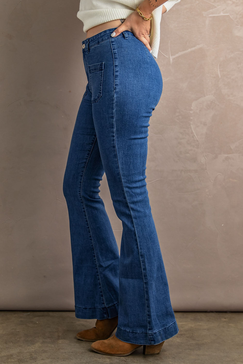 Vintage Casual Pocket Flared Jeans