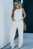 Striped Print Pocketed Sleeveless Jumpsuit