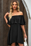 Off The Shoulder Ruffle Casual Shift Dress