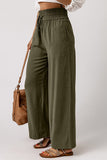 Blue Drawstring Elastic Waist Casual Wide Leg Pants