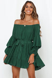 Off-Shoulder Tiered Bubble Sleeve Ruffled Dress