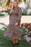 Plus Size Leopard Print Smocked Tiered Dress