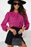 Leopard Print Pleated Blouse with Keyhole