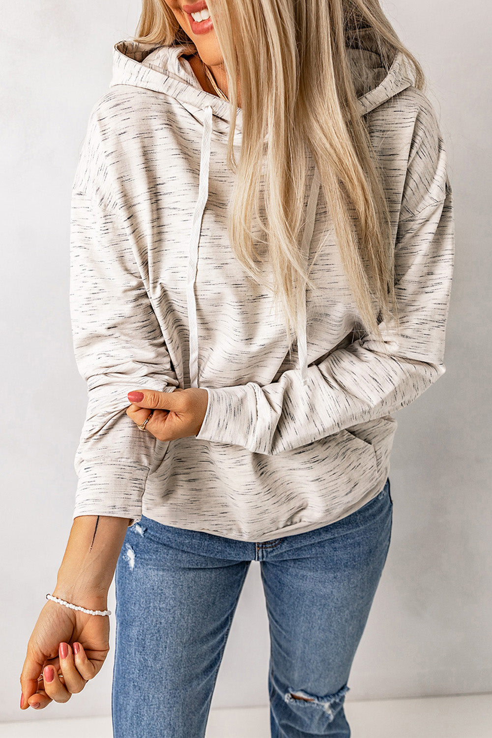 Marbled Drawstring Cropped Hoodie