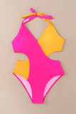 Color Block Cut out Halter Neck Backless One-piece Swimwear