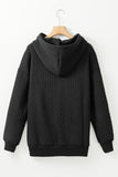 Gray Cable Textured Casual Drawstring Hoodie