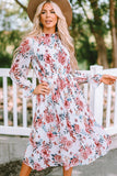 Floral Print Puffy Sleeve Ruffled Midi Dress