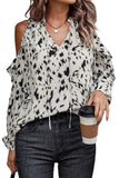 Animal Print Ruffle Cold Shoulder Tie Blouse