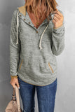 Heathered Print Button Snap Neck Pullover Hoodie