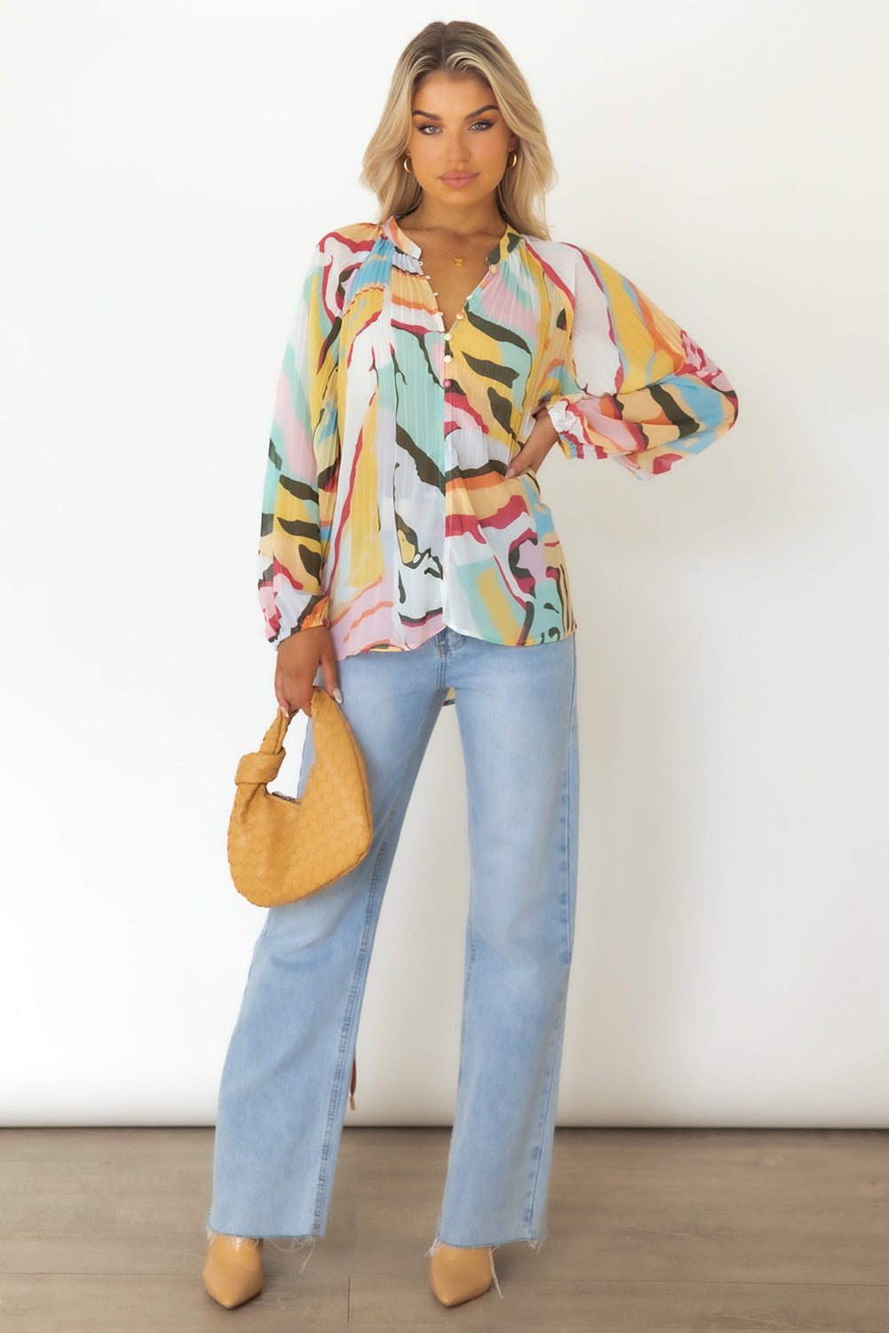 Tropical Fish Skin Crinkle Long Sleeve Shirt