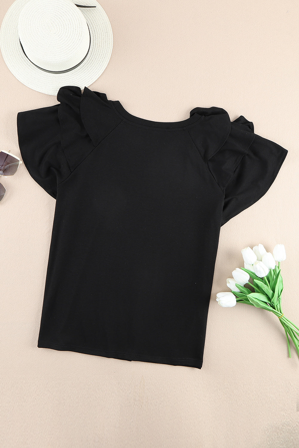 Plain Tiered Ruffled Short Sleeve T Shirt