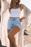 Tassel Trim Split Sleeve Boho Print Kimono