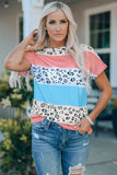 Leopard Color Block Short Sleeve Top