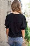 Solid Color Half Sleeve V Neck Blouse