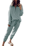 Gray Solid Half Zipped Drawstring High Waist Lounge Set