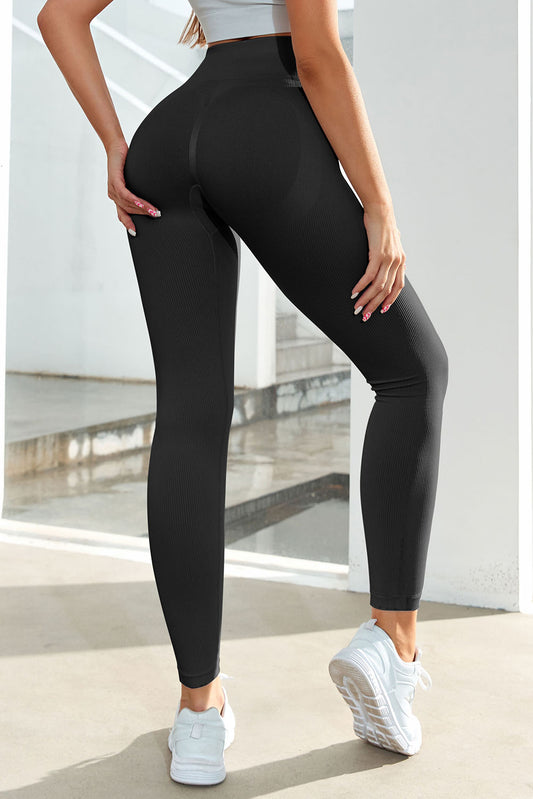 Pantalon de yoga taille haute côtelé noir