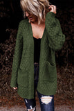 Gray Open Front Woven Texture Knitted Cardigan with Pockets