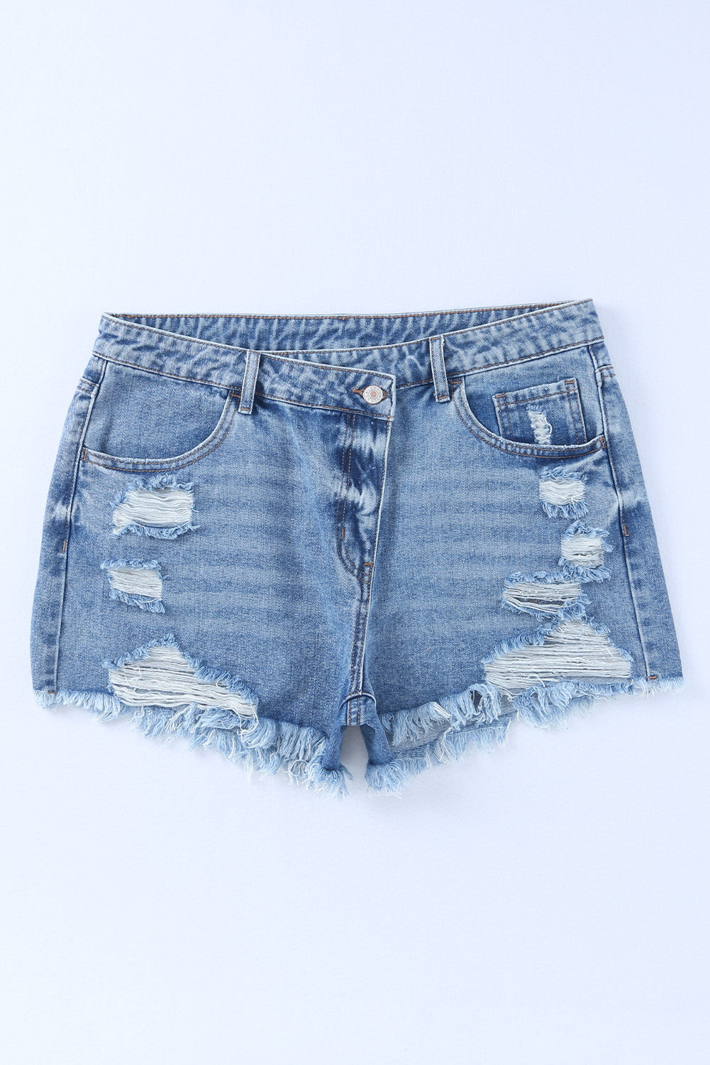 Short en jean taille haute croisé bleu ciel