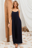 Frilled Neckline Backless Wide Leg Jumpsuit