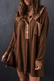 Brown Waffle Knit Buttoned Long Sleeve Top