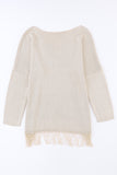 Lightweight Knit Fringe Hem Loose Sweater