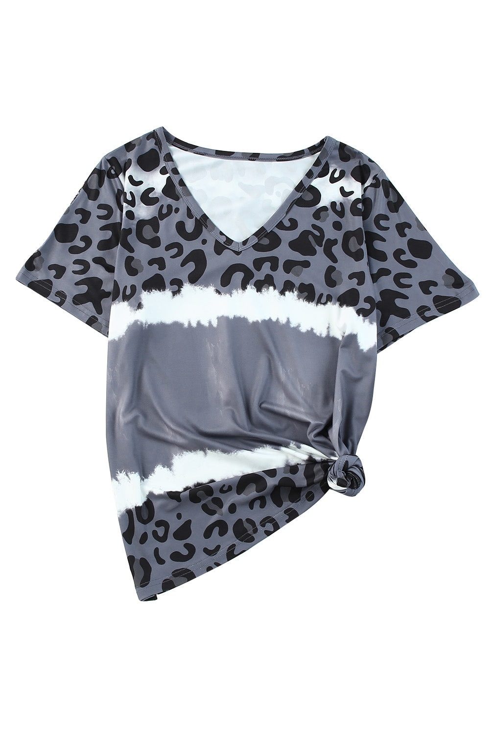 Gray Ribbed Leopard Tie Dye Snap Button Tank Top