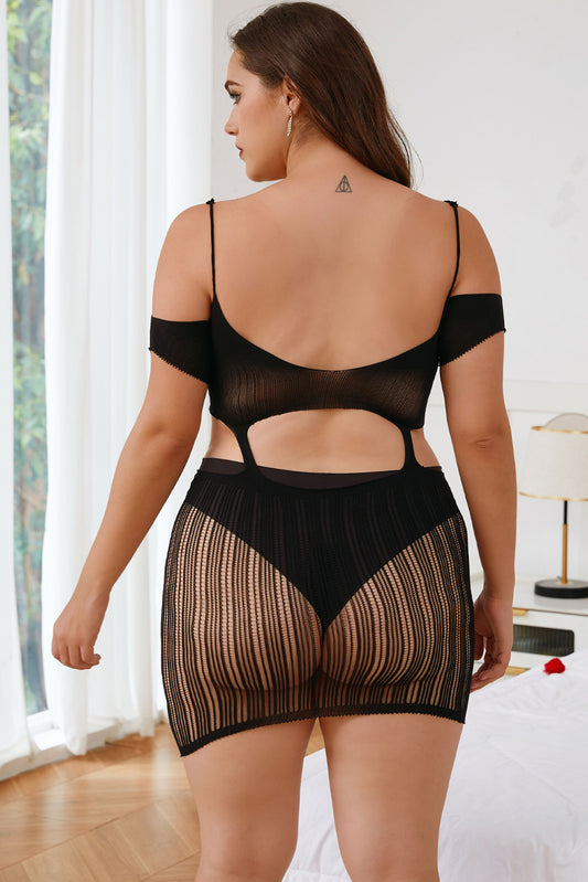 Chemise noire à épaules dénudées en tricot rayé et découpé de grande taille 