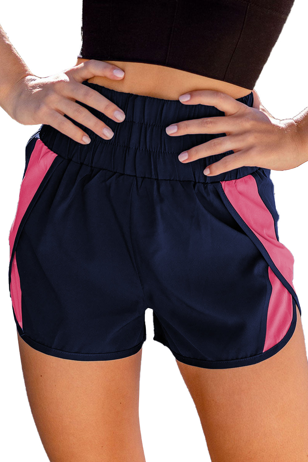 Short de sport smocké bleu à taille élastique 