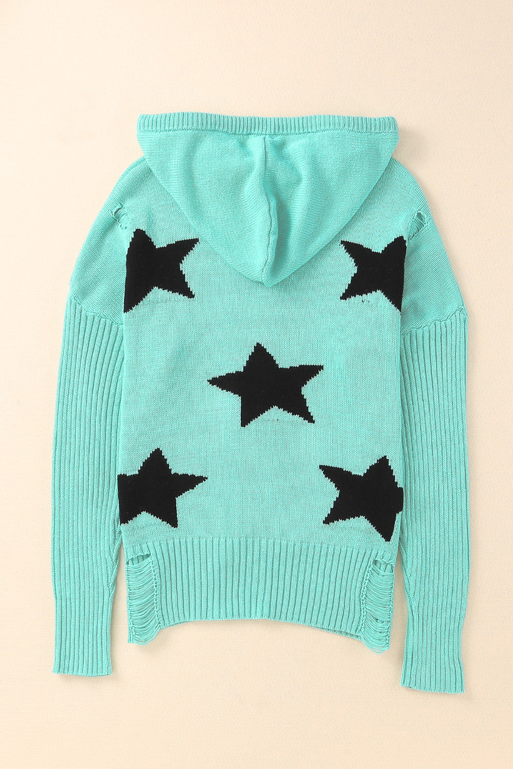 V Neck Star Pattern Hooded Sweater with Slits