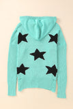 V Neck Star Pattern Hooded Sweater with Slits