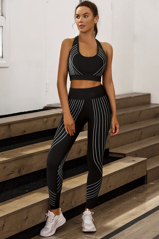 Striped Racerback Tank Top and High Waist Pants Active Set