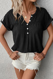 V-Neck Rolled Short Sleeve Henley Top