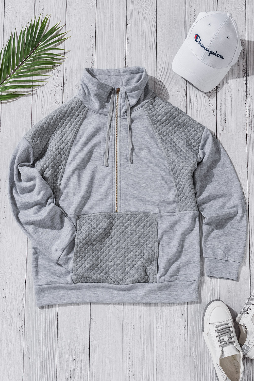 Quilted Patch Half Zipper Sweatshirt