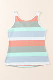 Striped Color Block Notched Neck Tank Top