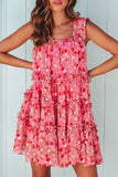 Tiered Ruffled Square Neck Sleeveless Floral Mini Dress