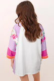 Sachet Pink Floral Color Block Patchwork 3/4 Sleeve Casual Blouse