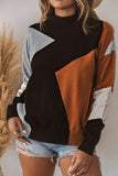 Color Block Mock Neck Drop Shoulder Knit Sweater