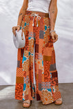 Boho Patchwork Print Drawstring Wide Leg Pants