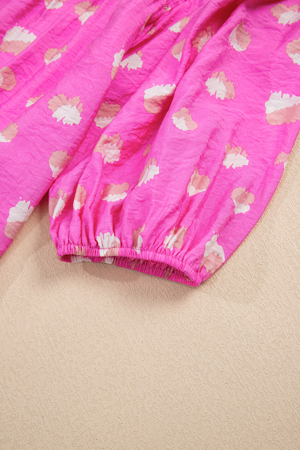 Bright Pink Printed Shirred Yoke Half Puff Sleeve Dress