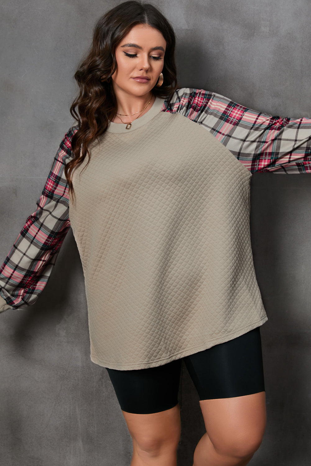 Brown Plaid Raglan Sleeve Sweatshirt