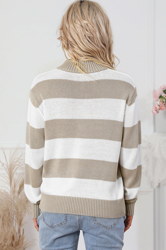 Zipped Collar Ribbed Edge Sweater