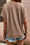 Button V Neck Rolled Sleeve T Shirt