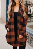 Brown Turn-down Collar Plaid Shirt Coat