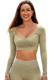 Ribbed Square Neck Long Sleeve Cropped Yoga Top