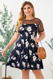 Plus size Floral Print Polka Dots Mesh Patch Mini Dress