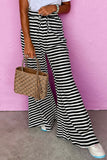 Black Stripe Lace-up Waist Casual Flared Pants