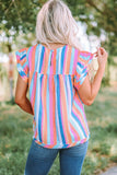 Striped Tiered Ruffle Cap Sleeve Top