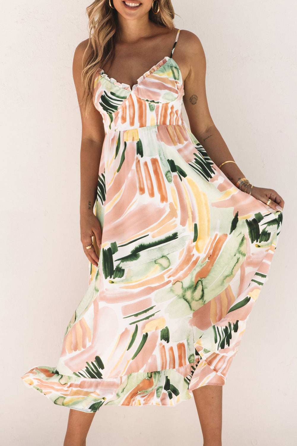 Spaghetti Straps Graffti Print Long Dress